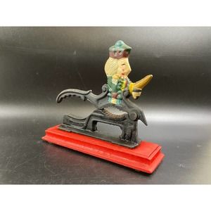 Vintage Cast Iron On Wood Nutcracker Figurine With Handle Decorative Collector